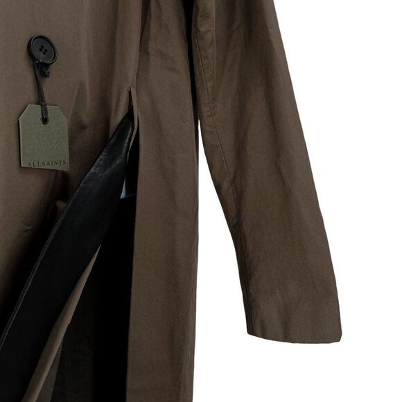 AllSaints All Saints Marlo Mac Trench Coat Belted Long Jacket Button Solid - Picture 8 of 11